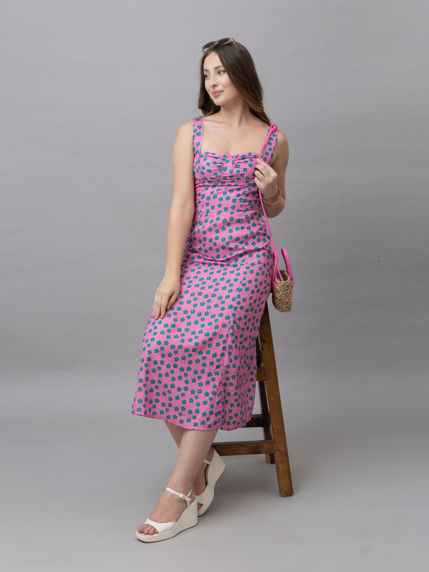 Lyla Pink Floral Midi Dress - Main Image