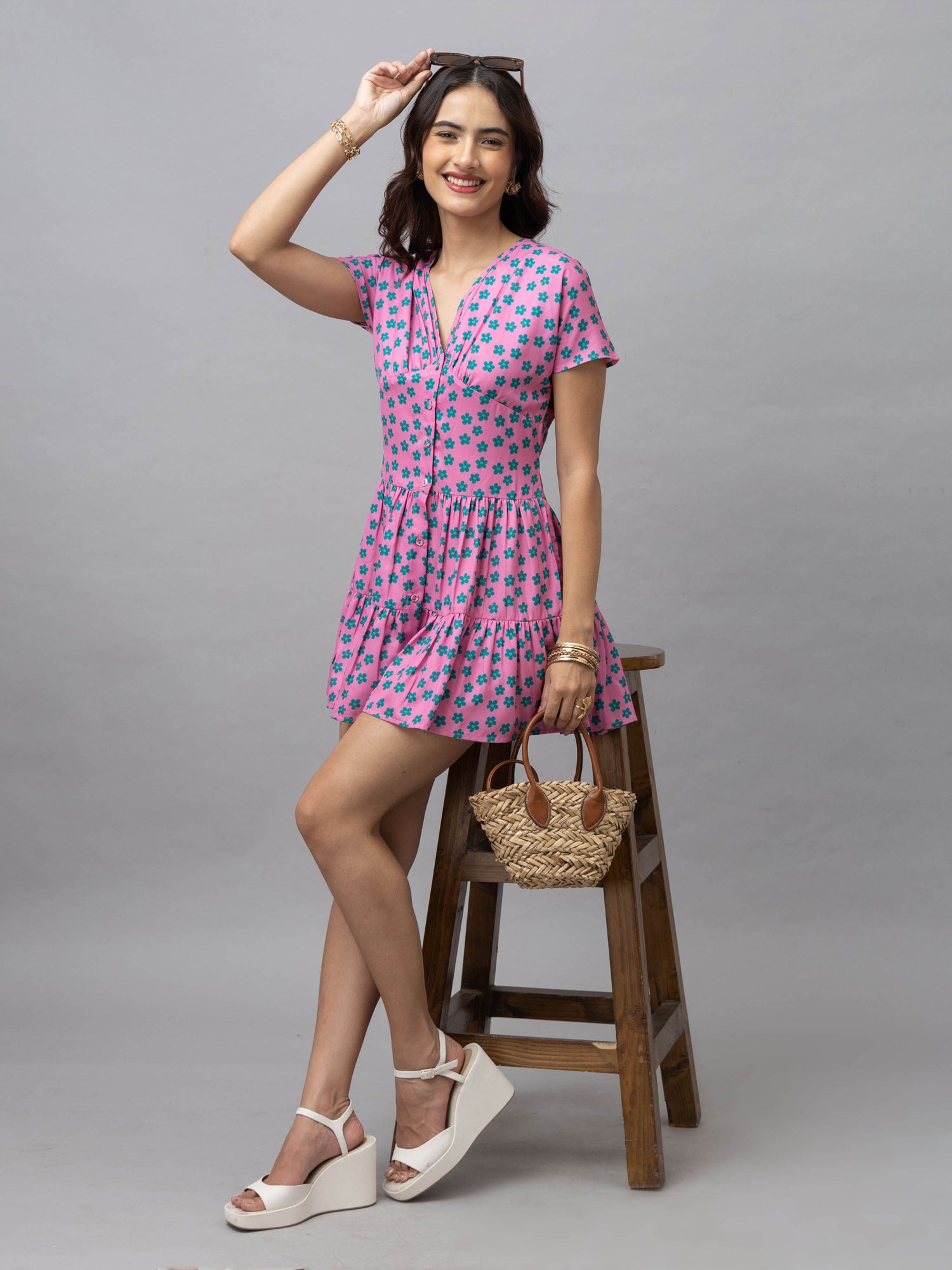 Lara Pink Floral Mini Dress