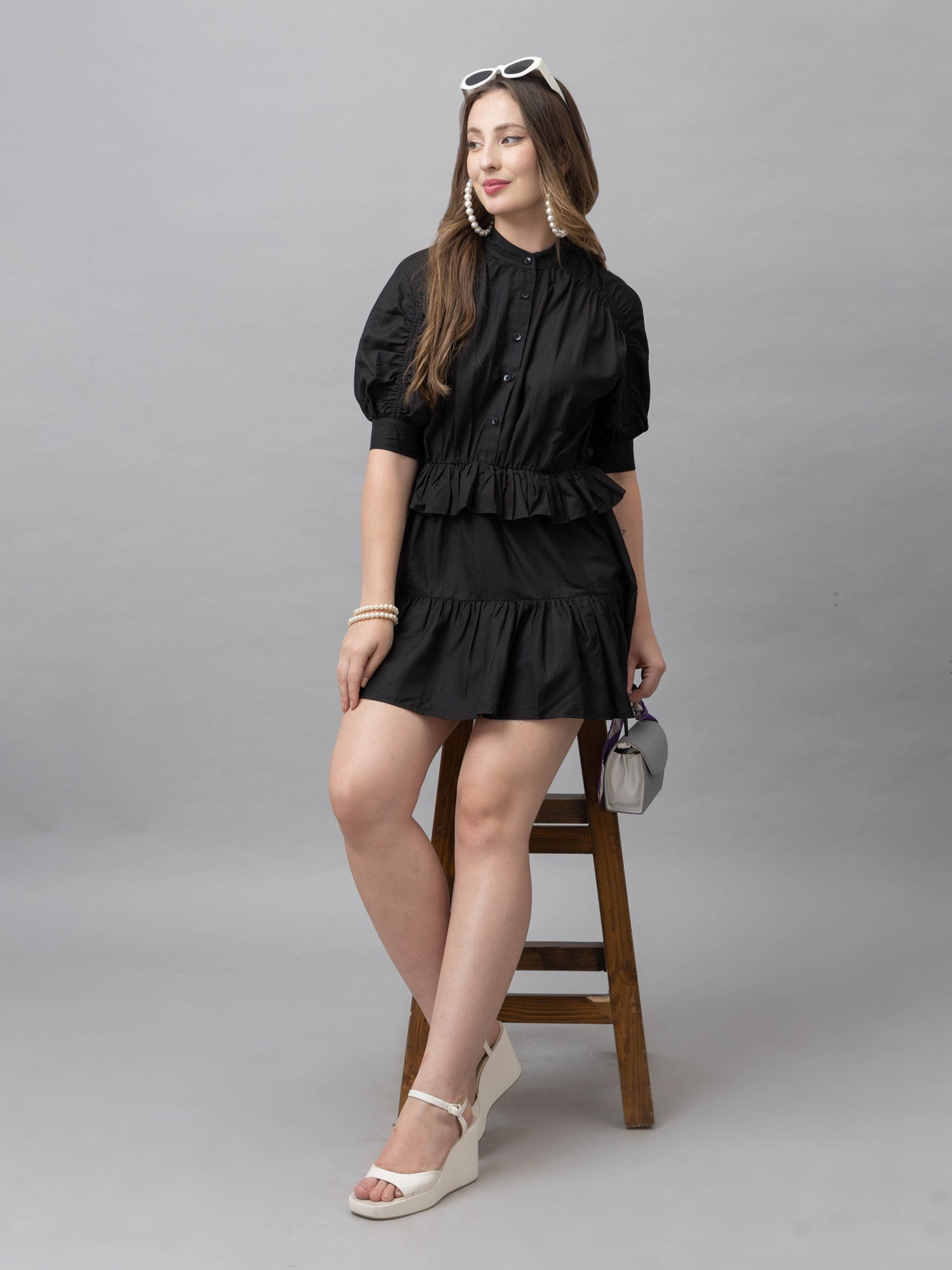 half sleeve short dress Scoop-Neck Half-Sleeve Mini Dress by Anthropologie in Black, Size: XXS
