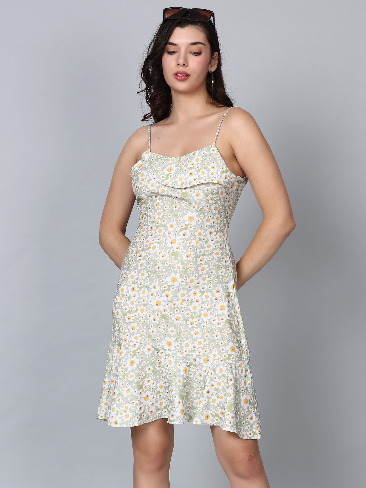Renee Green Sunflower Print Mini Dress