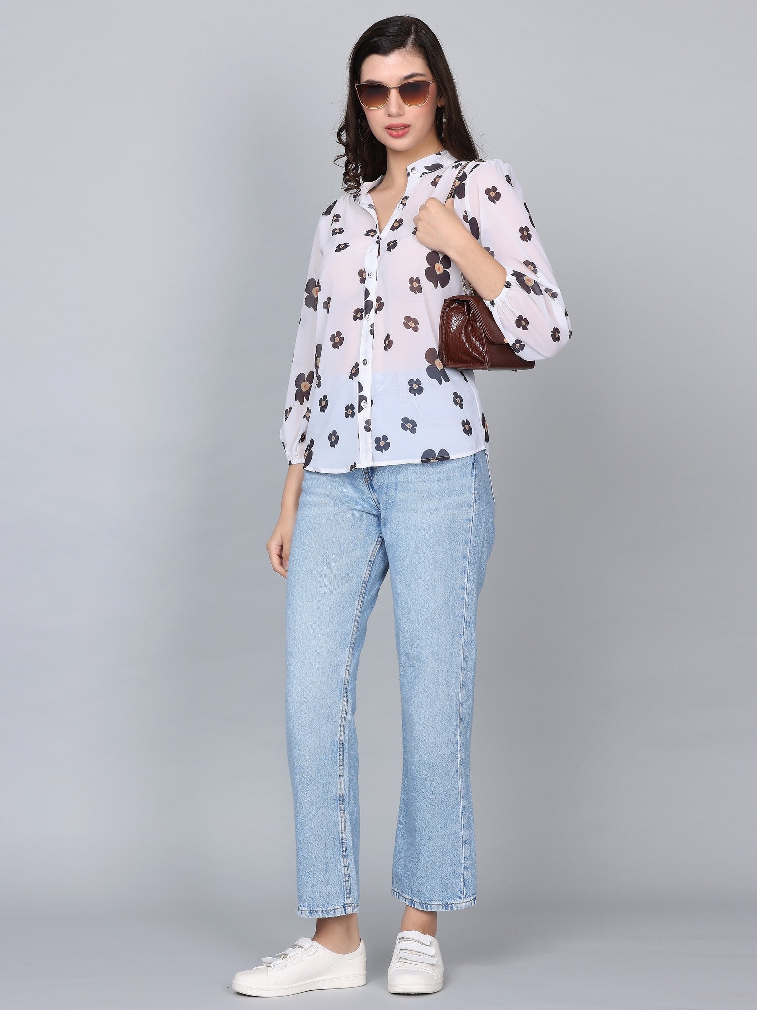 Lexi White Floral Print Puff Shirt