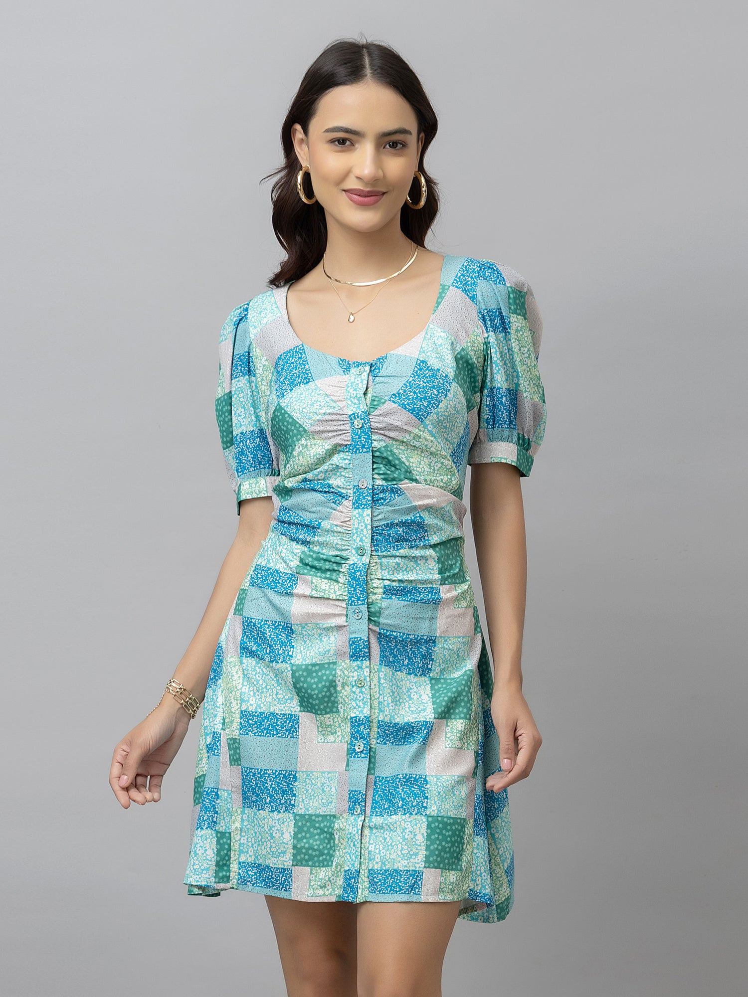 Pomona Blue Patch Mini Dress