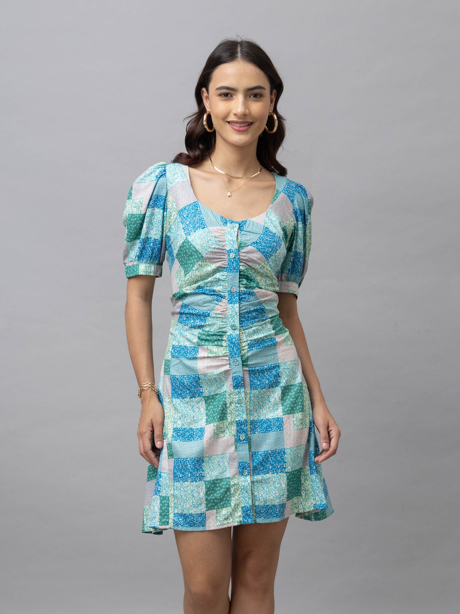 Pomona Blue Patch Mini Dress