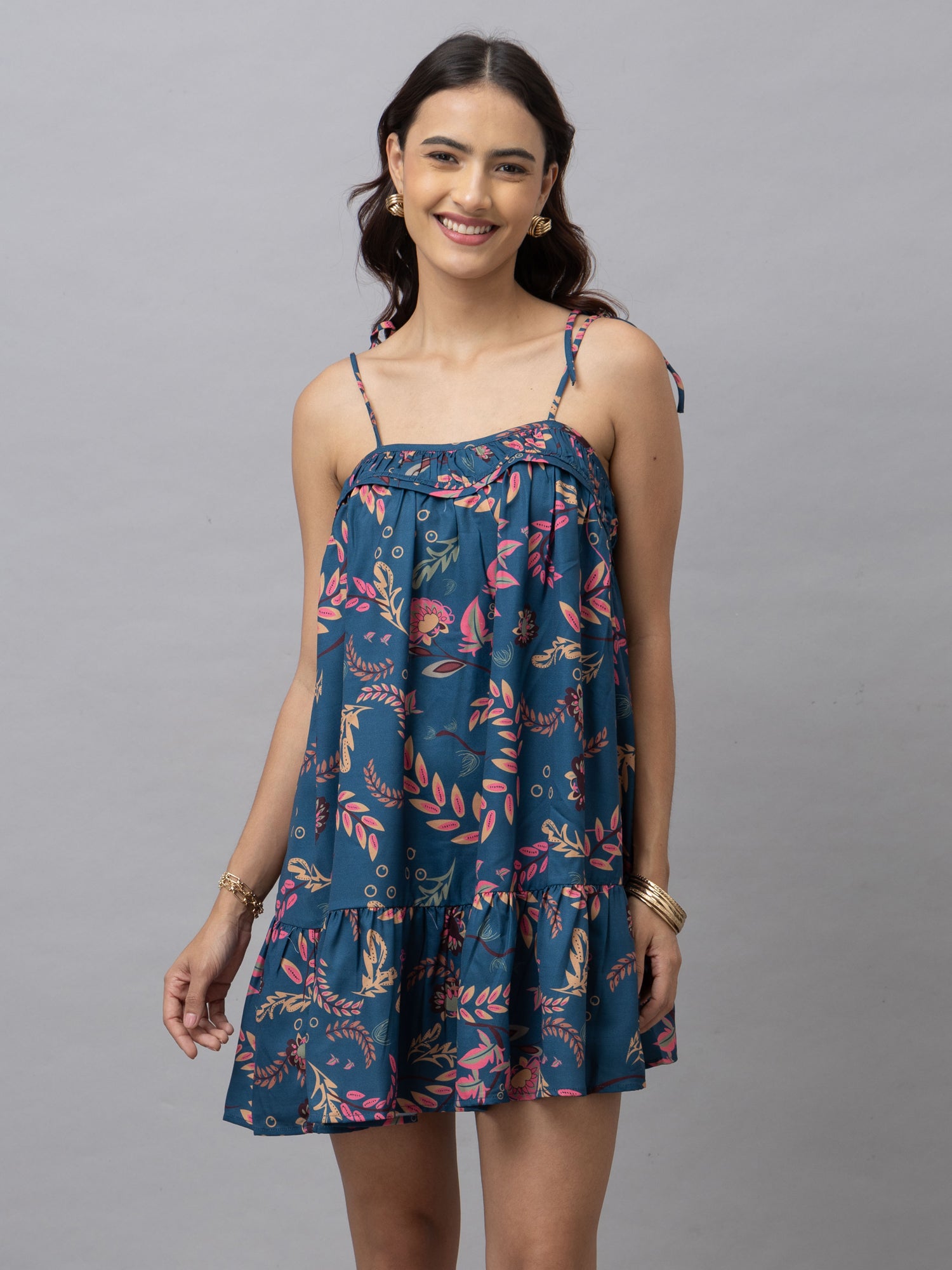 Buffy Blue Tropical Print Mini Dress