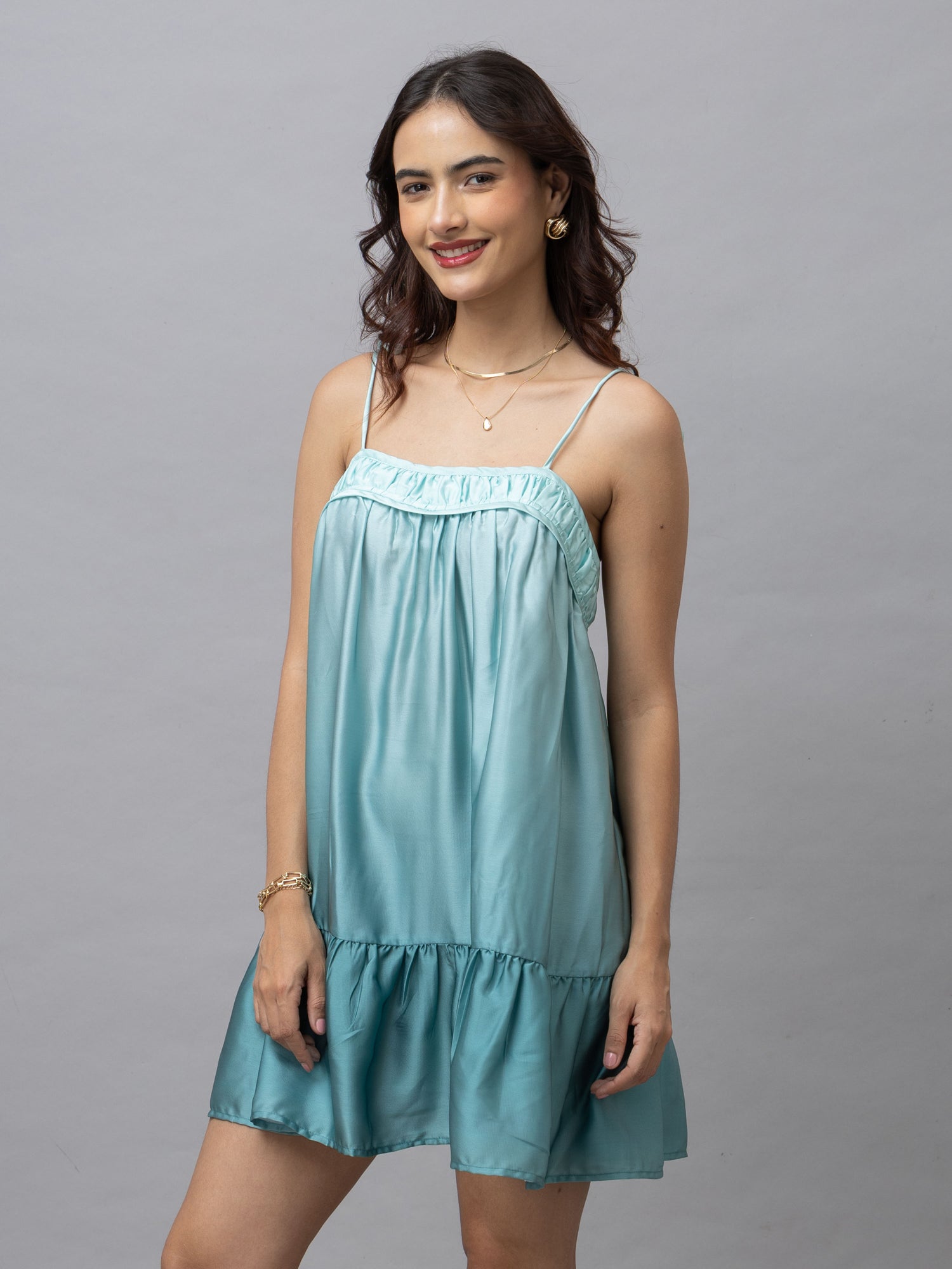 Buffy Sea Green Ombre Print Mini Dress