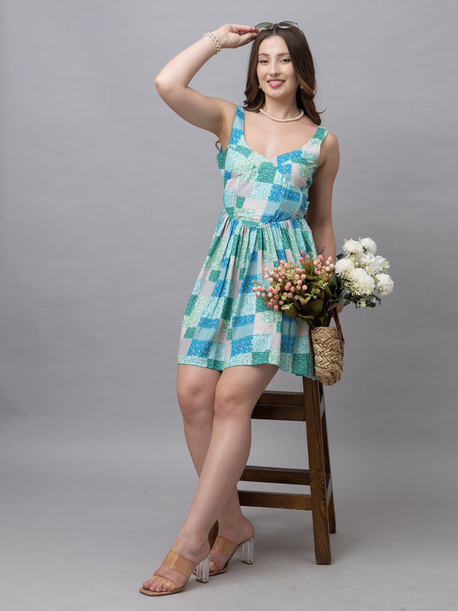 Kate Green Patch Print Corset Mini Dress