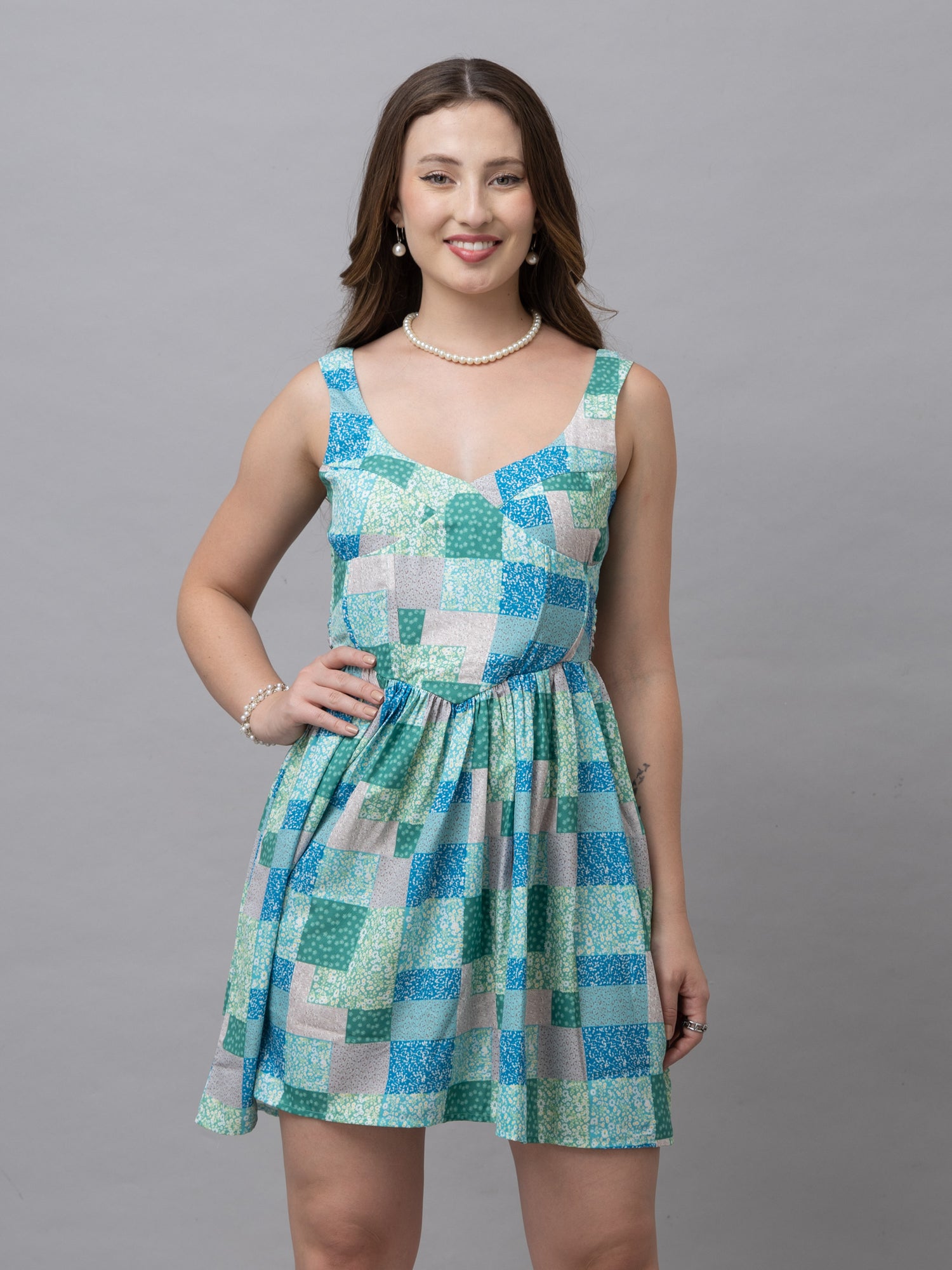 Kate Green Patch Print Corset Mini Dress