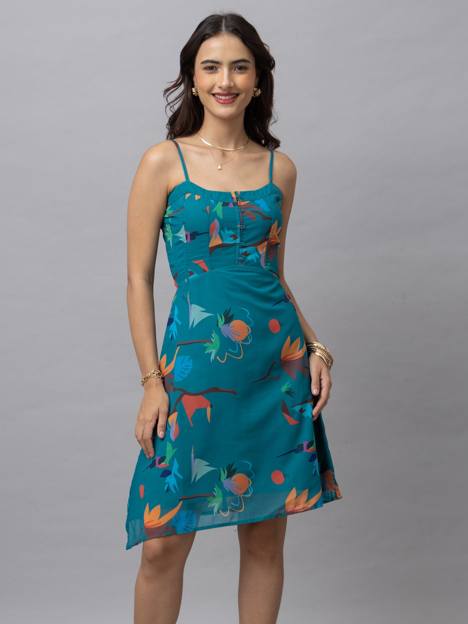 Lucina Green Abstract Corset Short Dress
