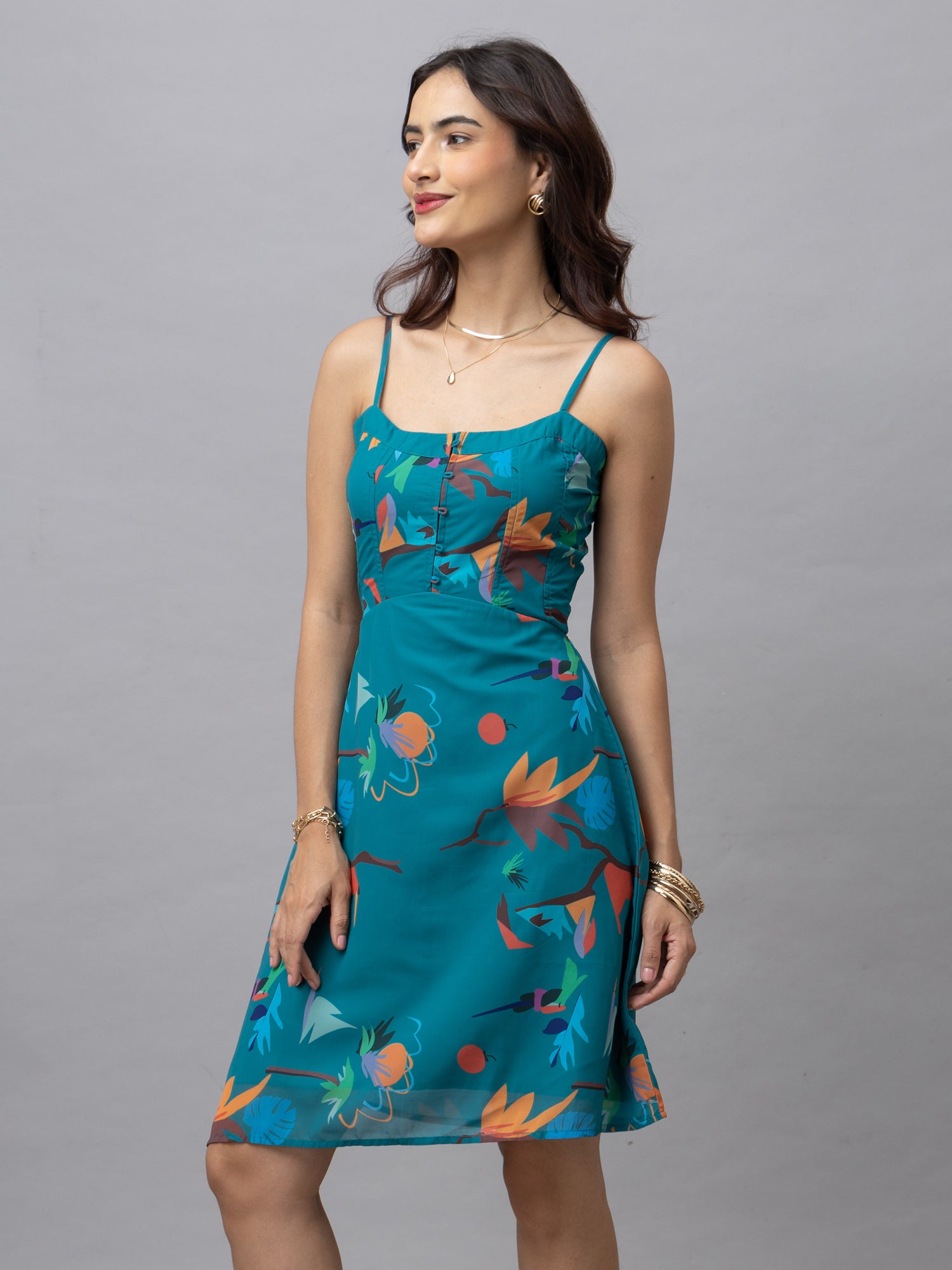 Lucina Green Abstract Corset Short Dress