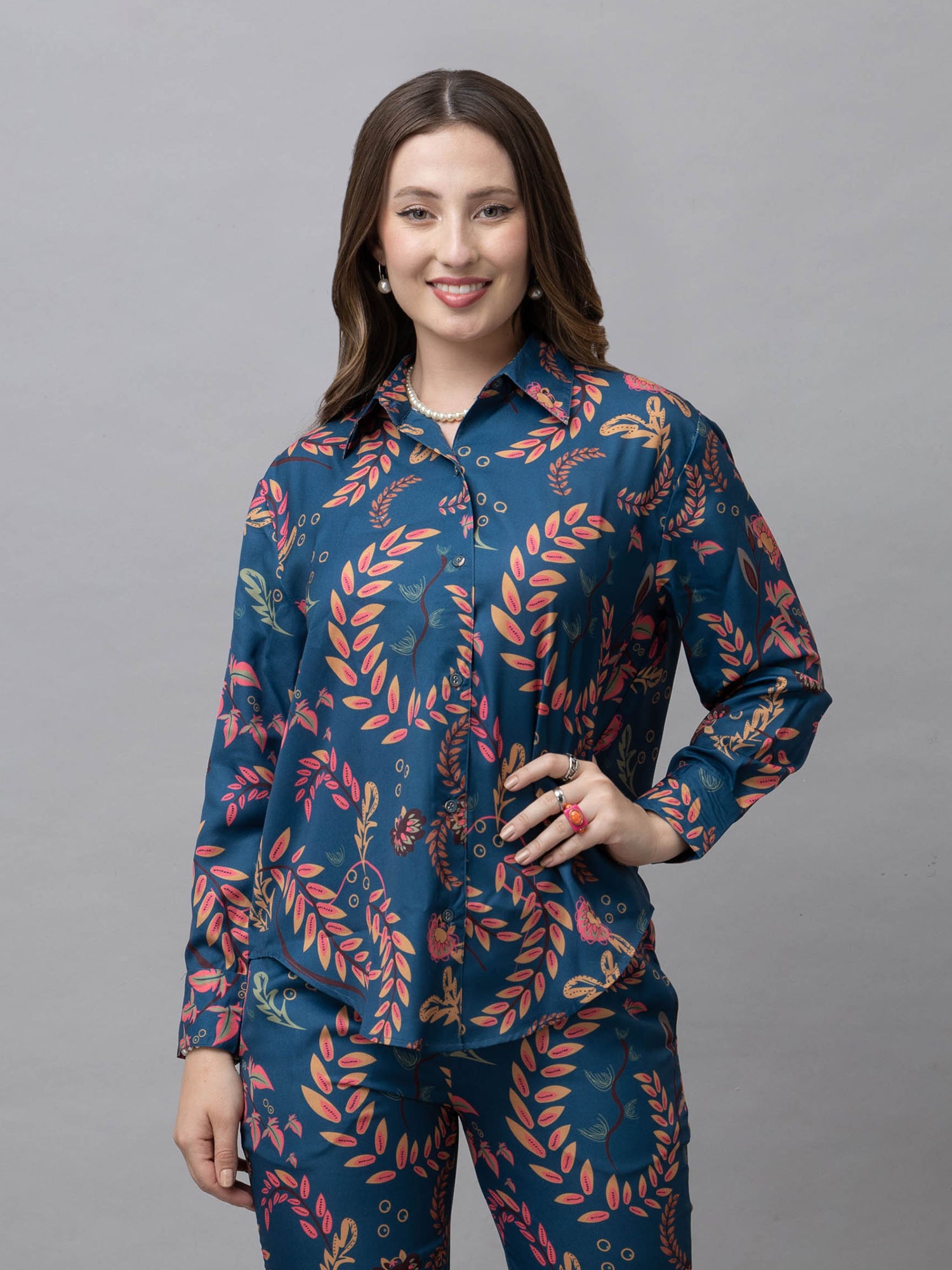 Cassie Blue Tropical Relaxed Shirt