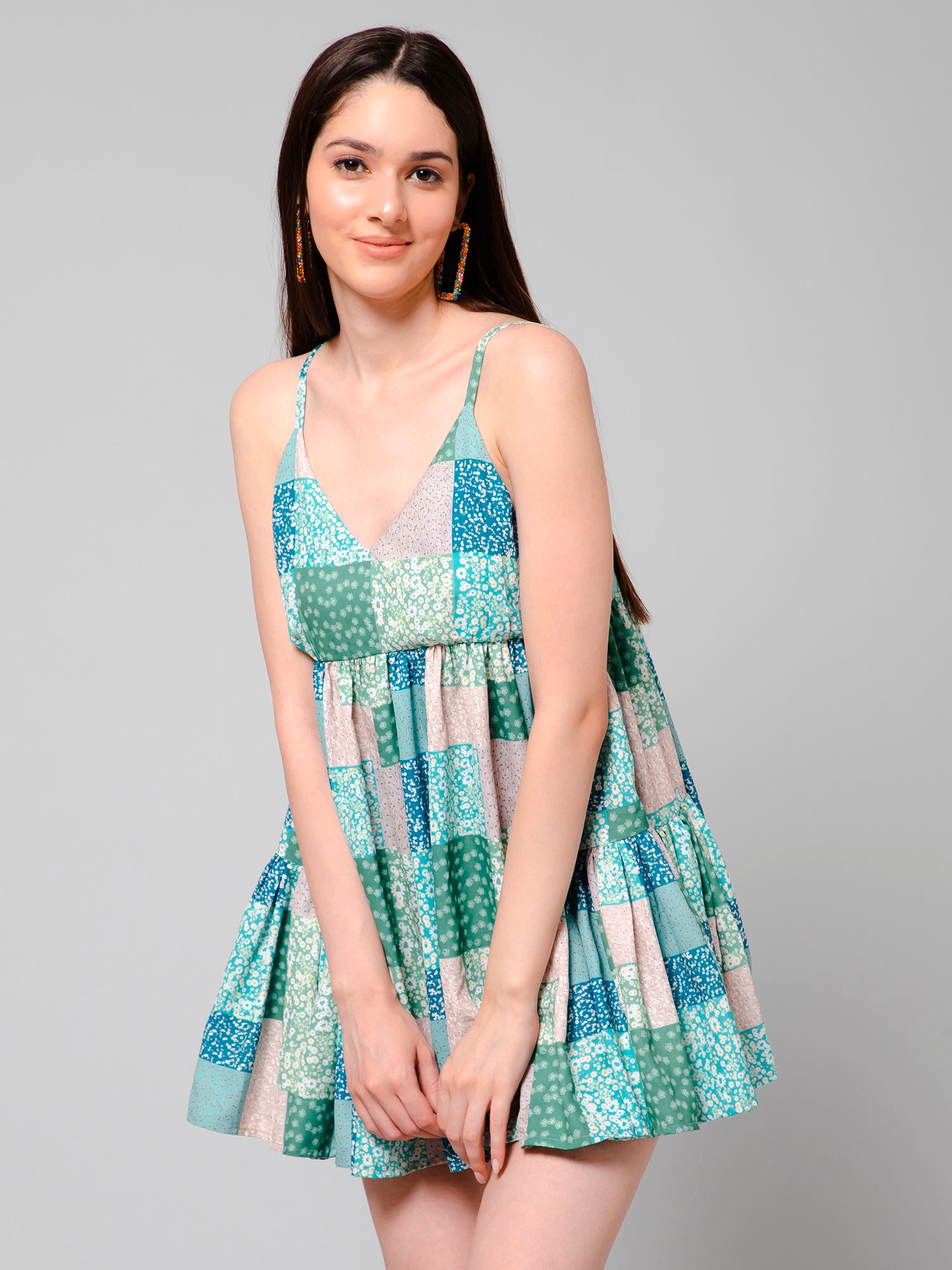 Luna Multicolor Patch Print Bohemian Short Dress