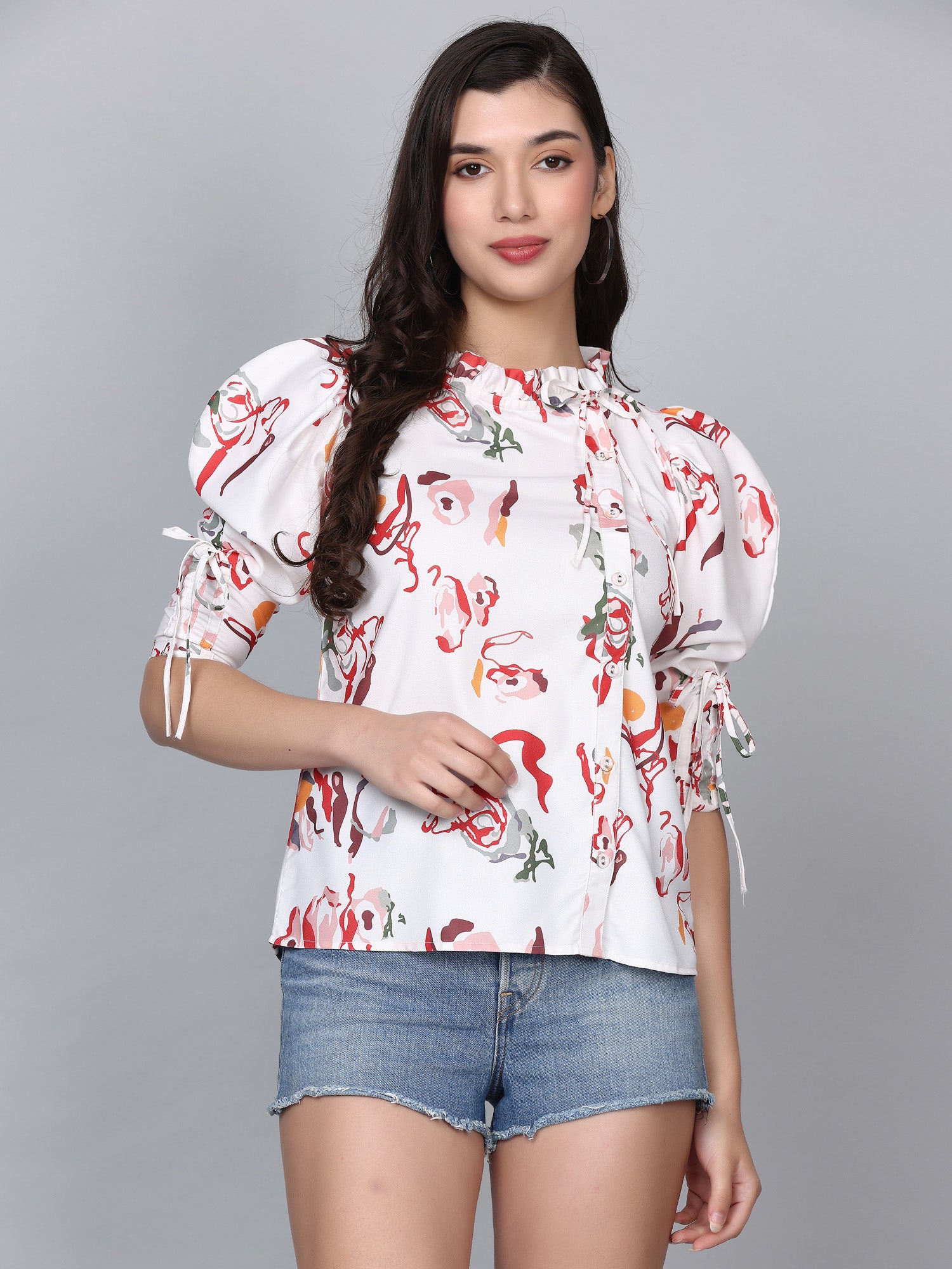 Lyra White Abstract Print Top