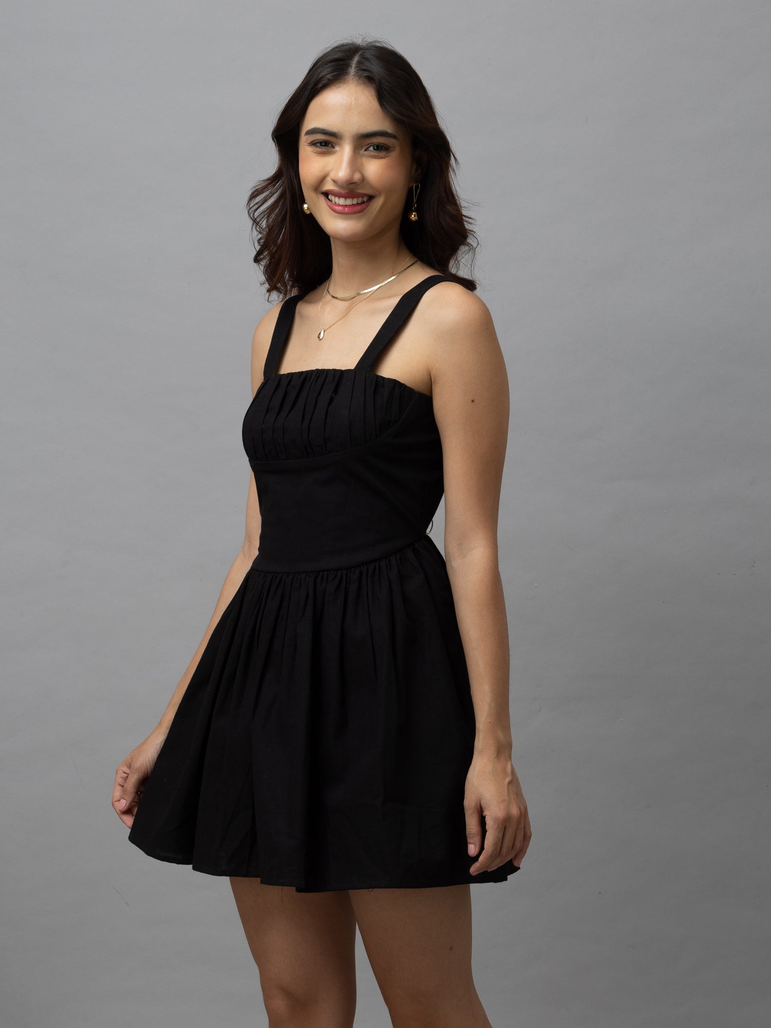 Olivia Solid Black Cotton Mini Dress – Hauteque