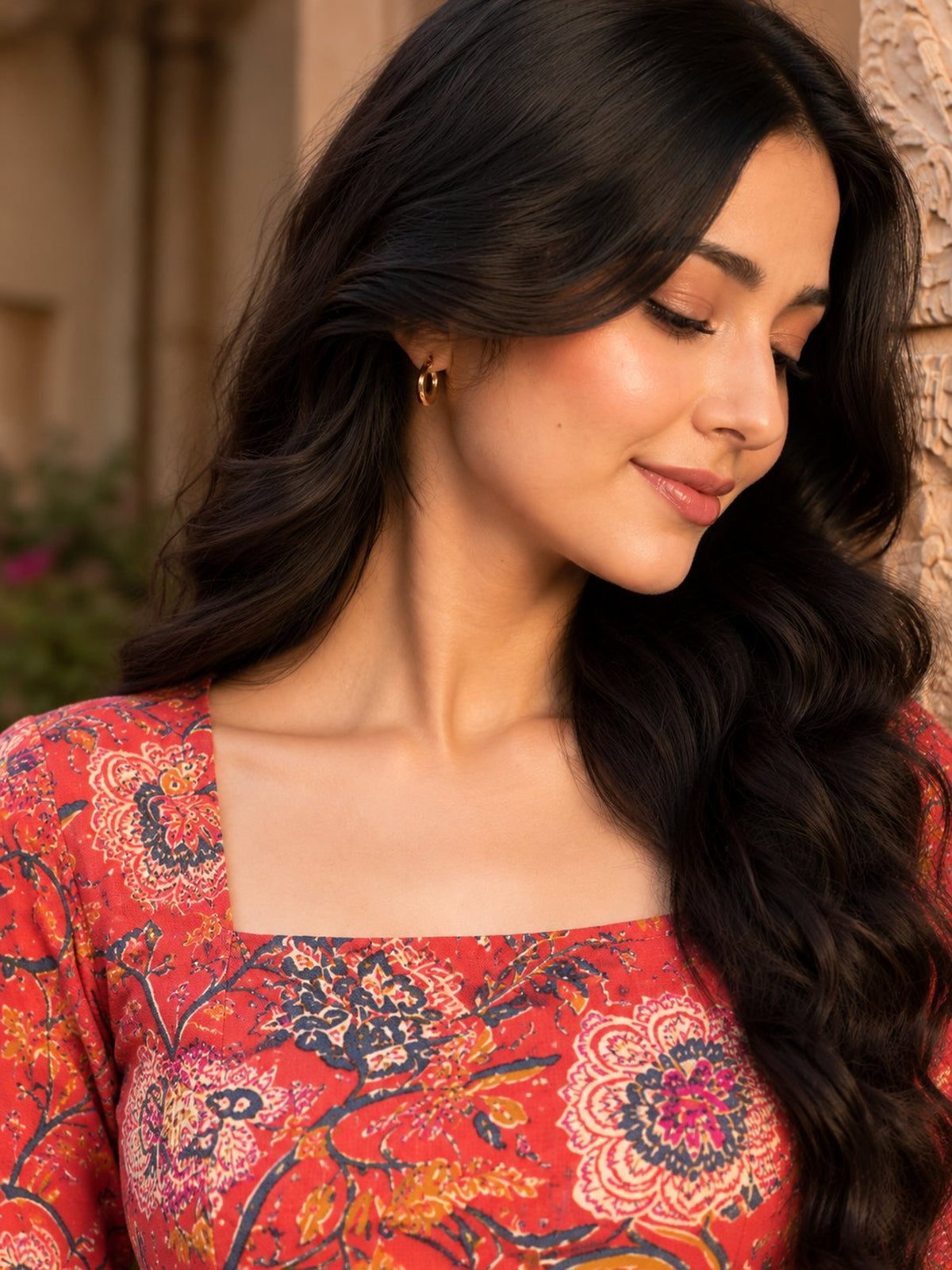 Red Rosevine Short Print Kurti